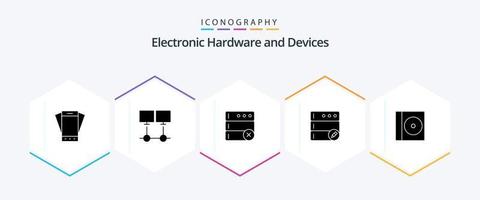 paquete de iconos de 25 glifos de dispositivos, incluido compacto. servidor. red. editar. atender vector