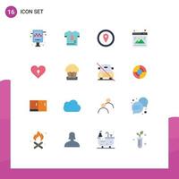 Modern Set of 16 Flat Colors Pictograph of heart seo soccer photo map marker Editable Pack of Creative Vector Design Elements