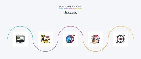 la línea de éxito llenó el paquete de iconos planos 5 que incluye abajo. líder. oro. mano. desarrollo vector