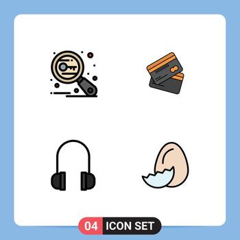 4 Universal Filledline Flat Colors Set for Web and Mobile Applications key finance search business shopping Editable Vector Design Elements