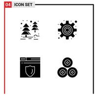 Set of 4 Modern UI Icons Symbols Signs for forest farm cog web server nature Editable Vector Design Elements