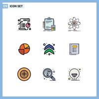 Mobile Interface Filledline Flat Color Set of 9 Pictograms of pie analytics finance science information Editable Vector Design Elements