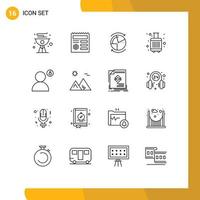 Modern Set of 16 Outlines Pictograph of tourist bags document baggage network Editable Vector Design Elements