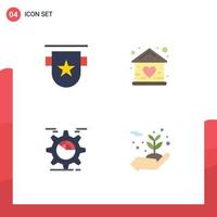 Pack of 4 Modern Flat Icons Signs and Symbols for Web Print Media such as badge house ribbon building gear Editable Vector Design Elements