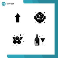 Group of 4 Solid Glyphs Signs and Symbols for arrow blueberry upload study glass Editable Vector Design Elements