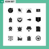 Universal Icon Symbols Group of 16 Modern Solid Glyphs of tag ecology hat eco lcd Editable Vector Design Elements