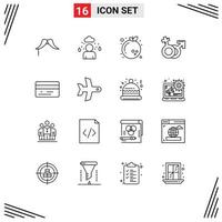 Set of 16 Modern UI Icons Symbols Signs for back male chinese mars gender Editable Vector Design Elements