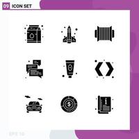 Modern Set of 9 Solid Glyphs Pictograph of beauty support accordion messages group Editable Vector Design Elements