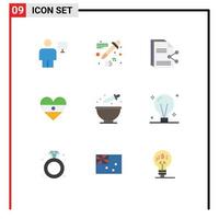 Universal Icon Symbols Group of 9 Modern Flat Colors of baking heart content flg document Editable Vector Design Elements