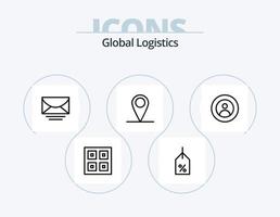 paquete de iconos de línea de logística global 5 diseño de iconos. logístico. caja. moneda de dólar global. Email vector