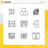 Modern Set of 9 Outlines and symbols such as indent picture business photo math Editable Vector Design Elements