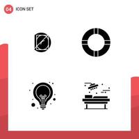 4 Universal Solid Glyphs Set for Web and Mobile Applications biology lamp science lifebuoy web Editable Vector Design Elements