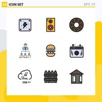 Pack of 9 creative Filledline Flat Colors of canada food food burger group Editable Vector Design Elements