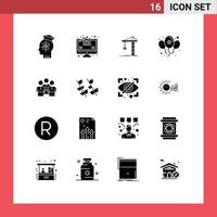 Modern Set of 16 Solid Glyphs Pictograph of friends party crane celebrate tower Editable Vector Design Elements