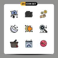Pictogram Set of 9 Simple Filledline Flat Colors of left arrows fintech industry moon gym Editable Vector Design Elements