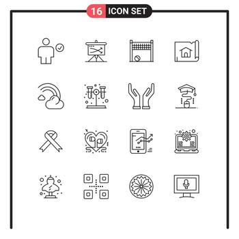 Pictogram Set of 16 Simple Outlines of house construction planning building net Editable Vector Design Elements