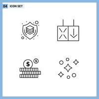 Pictogram Set of 4 Simple Filledline Flat Colors of brain investment shield reverse galaxy Editable Vector Design Elements