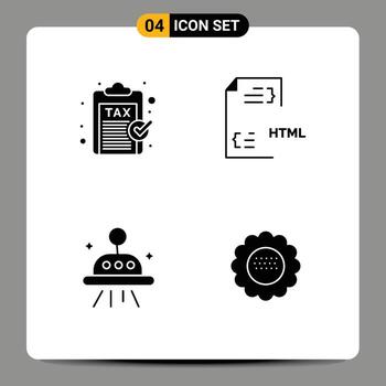 Modern Set of 4 Solid Glyphs Pictograph of excise html payment develop space Editable Vector Design Elements