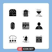 Group of 9 Solid Glyphs Signs and Symbols for avatar design food web touch Editable Vector Design Elements