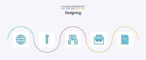 Designing Blue 5 Icon Pack Including design. file. video. toolkit. construction vector