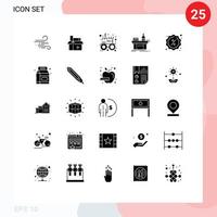 25 Universal Solid Glyphs Set for Web and Mobile Applications badge laboratory publishing lab biology Editable Vector Design Elements