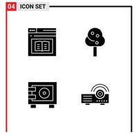 Modern Set of 4 Solid Glyphs Pictograph of book deposit learning nature safe Editable Vector Design Elements