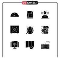 Group of 9 Solid Glyphs Signs and Symbols for clock alarm american subwoofer electronics Editable Vector Design Elements