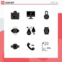 Universal Icon Symbols Group of 9 Modern Solid Glyphs of blood security imac internet protection Editable Vector Design Elements