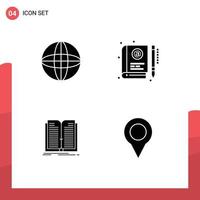 Set of 4 Modern UI Icons Symbols Signs for globe application book learning tranfer Editable Vector Design Elements