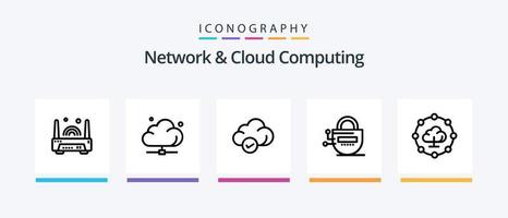 paquete de iconos de la línea 5 de red y computación en la nube que incluye el dispositivo. red. cerrar. Internet. datos. diseño de iconos creativos vector