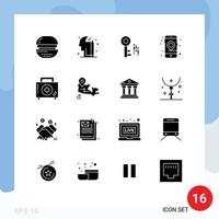 Editable Vector Line Pack of 16 Simple Solid Glyphs of disease aid internet seo location Editable Vector Design Elements