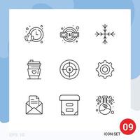 9 Universal Outlines Set for Web and Mobile Applications marketing business snowflake audience love Editable Vector Design Elements