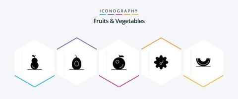 paquete de iconos de 25 glifos de frutas y verduras que incluye . . Patterson. rodaja. Fruta vector