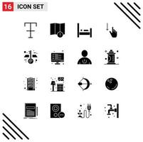16 User Interface Solid Glyph Pack of modern Signs and Symbols of keys architecture people hand gesture Editable Vector Design Elements