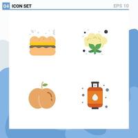 paquete de 4 iconos planos creativos de fruta de coliflor de gas pastel 5 elementos de diseño vectorial editables vector