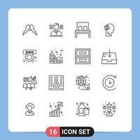 Outline Pack of 16 Universal Symbols of commerce mind bed head business Editable Vector Design Elements