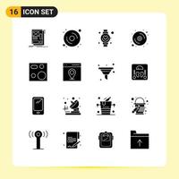 16 Universal Solid Glyphs Set for Web and Mobile Applications devices hardware beat disk computer Editable Vector Design Elements