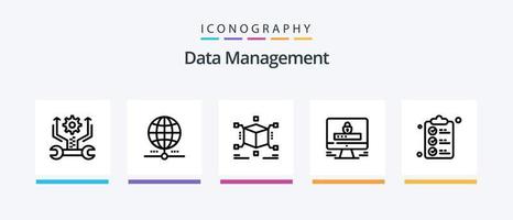 paquete de iconos de la línea 5 de gestión de datos que incluye herramientas. opciones leva. carpeta. video. diseño de iconos creativos vector