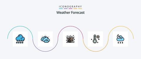 paquete de iconos de 5 planos llenos de líneas meteorológicas que incluye el tiempo. luna. casa. pronóstico. la temperatura vector