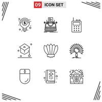 Set of 9 Vector Outlines on Grid for flippers diving communication student graduation Editable Vector Design Elements