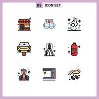 Universal Icon Symbols Group of 9 Modern Filledline Flat Colors of vehicles less valentine delete witch Editable Vector Design Elements