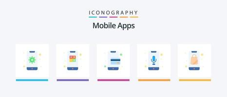 Mobile Apps Flat 5 Icon Pack Including plain. phone recorder. interaction. mobile recorder. phone. Creative Icons Design vector