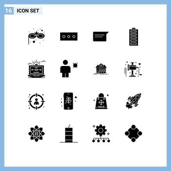 Editable Vector Line Pack of 16 Simple Solid Glyphs of computer file ui drawing energy Editable Vector Design Elements