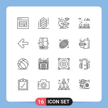 conjunto de 16 contornos vectoriales en la cuadrícula para la programación de la flecha hacia atrás elementos de diseño vectorial editables del banco del jardín vector