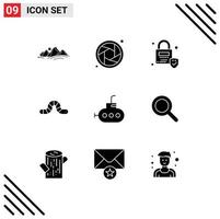 Modern Set of 9 Solid Glyphs and symbols such as expanded bathyscaph lock pauropoda bug Editable Vector Design Elements