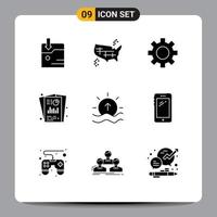 Pictogram Set of 9 Simple Solid Glyphs of river seo report gear seo analysis report Editable Vector Design Elements