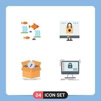 Stock Vector Icon Pack of 4 Line Signs and Symbols for fish shopping sea computer performance Editable Vector Design Elements