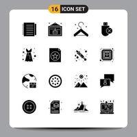 Universal Icon Symbols Group of 16 Modern Solid Glyphs of party dress blouse frock clothes stick hardware Editable Vector Design Elements