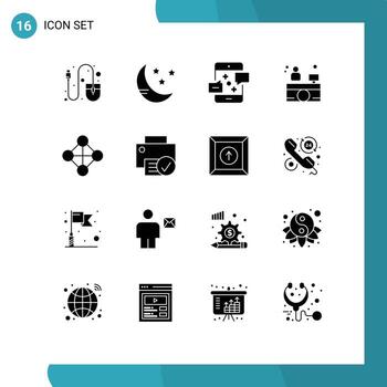16 User Interface Solid Glyph Pack of modern Signs and Symbols of topology hierarchy connection medical hospital reception Editable Vector Design Elements