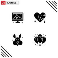 Solid Glyph Pack of 4 Universal Symbols of creative rabbit design beat birthday Editable Vector Design Elements